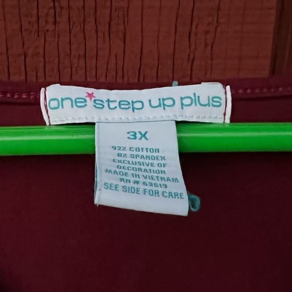 One Step Up Women's Top V-Neck 3/4 Sleeve Pullover Red Burgundy Size 3X - Picture 5 of 5